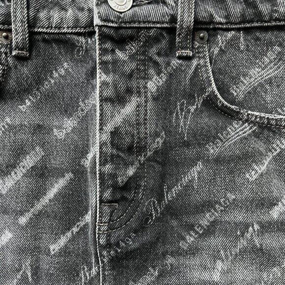 NWT Balenciaga Logomania Mini Skirt Black Denim Allover Logo Print Fitted - Picture 7 of 13